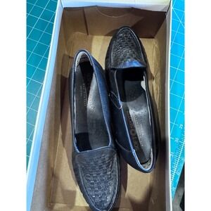 Soft Spots Alexis II Black Woven Leather Comfort Loafers Low Wedge Shoes 6.5M